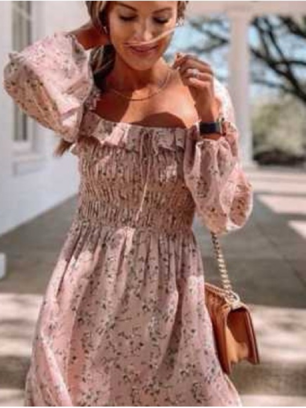 Reformation Morris Smocked Square-Neck Floral Mini Dress in Melody Print 🌸Blush - Picture 3 of 12